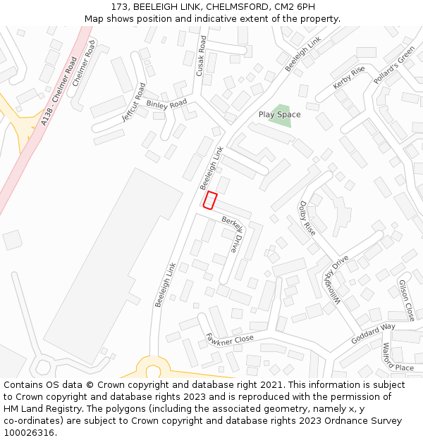 173, BEELEIGH LINK, CHELMSFORD, CM2 6PH: Location map and indicative extent of plot