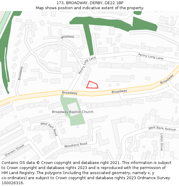 173, BROADWAY, DERBY, DE22 1BP: Location map and indicative extent of plot