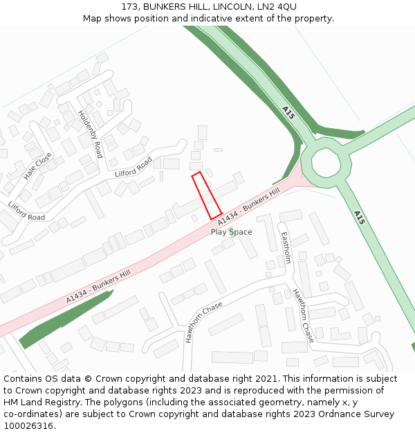 173, BUNKERS HILL, LINCOLN, LN2 4QU: Location map and indicative extent of plot
