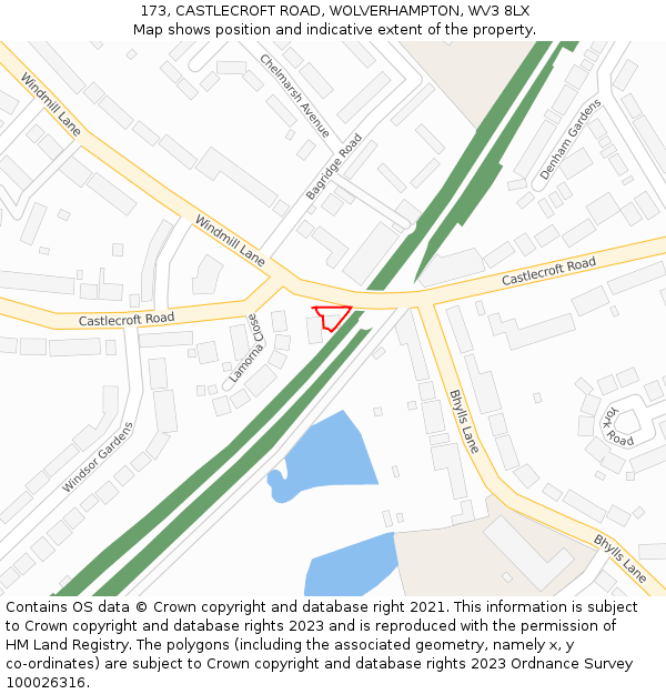 173, CASTLECROFT ROAD, WOLVERHAMPTON, WV3 8LX: Location map and indicative extent of plot