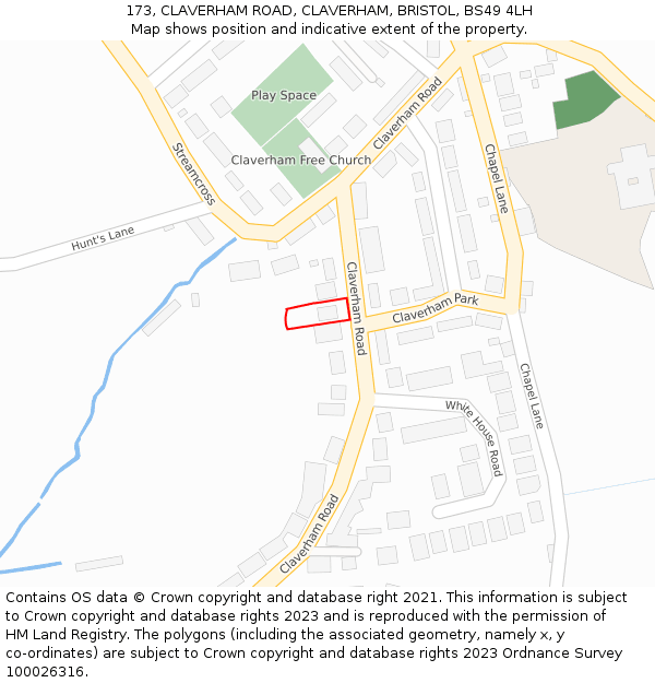 173, CLAVERHAM ROAD, CLAVERHAM, BRISTOL, BS49 4LH: Location map and indicative extent of plot