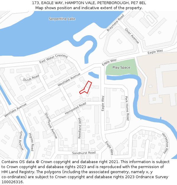 173, EAGLE WAY, HAMPTON VALE, PETERBOROUGH, PE7 8EL: Location map and indicative extent of plot