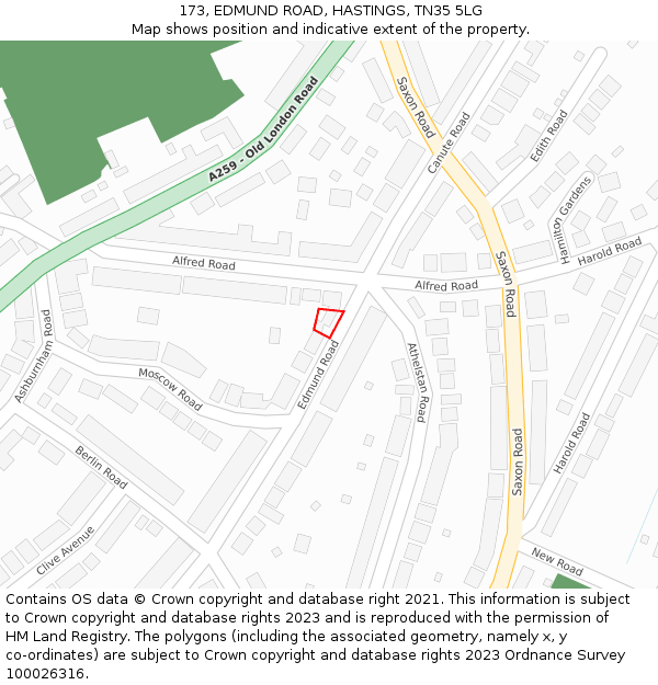 173, EDMUND ROAD, HASTINGS, TN35 5LG: Location map and indicative extent of plot