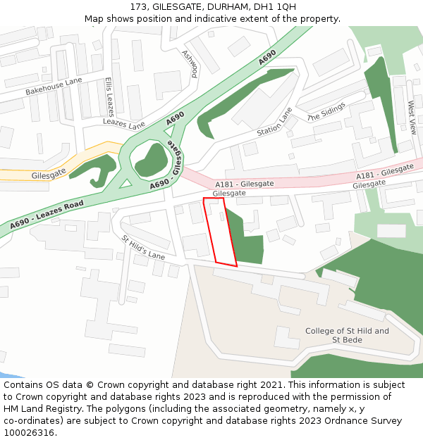 173, GILESGATE, DURHAM, DH1 1QH: Location map and indicative extent of plot