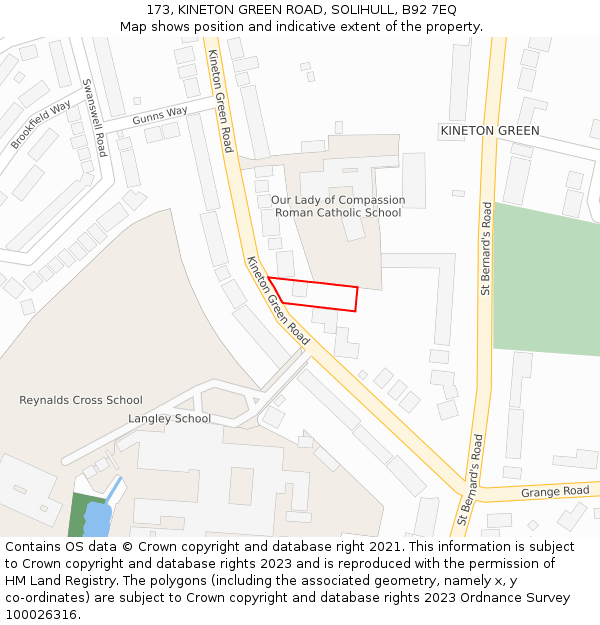 173, KINETON GREEN ROAD, SOLIHULL, B92 7EQ: Location map and indicative extent of plot