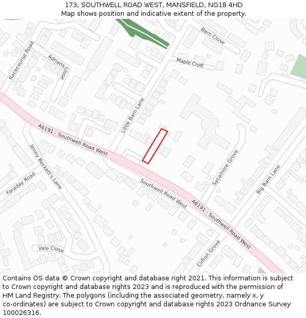 173, SOUTHWELL ROAD WEST, MANSFIELD, NG18 4HD: Location map and indicative extent of plot