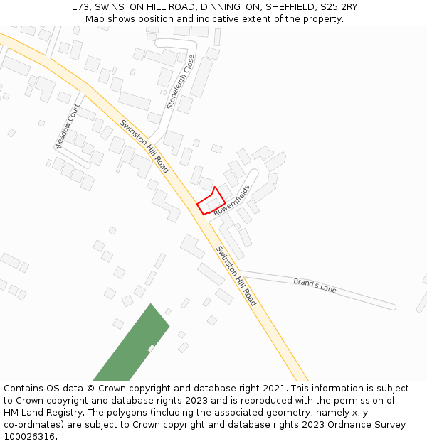 173, SWINSTON HILL ROAD, DINNINGTON, SHEFFIELD, S25 2RY: Location map and indicative extent of plot