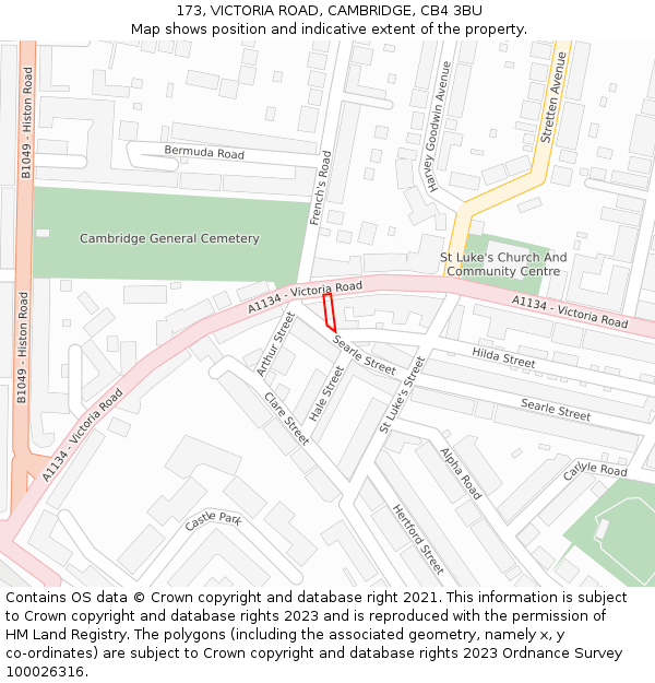 173, VICTORIA ROAD, CAMBRIDGE, CB4 3BU: Location map and indicative extent of plot