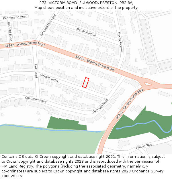 173, VICTORIA ROAD, FULWOOD, PRESTON, PR2 8AJ: Location map and indicative extent of plot