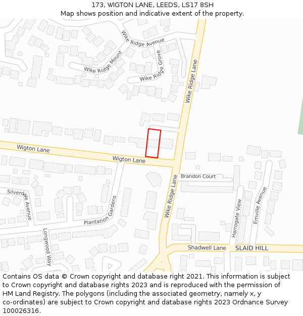 173, WIGTON LANE, LEEDS, LS17 8SH: Location map and indicative extent of plot