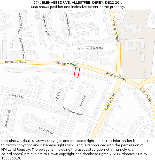 174, BLENHEIM DRIVE, ALLESTREE, DERBY, DE22 2GN: Location map and indicative extent of plot