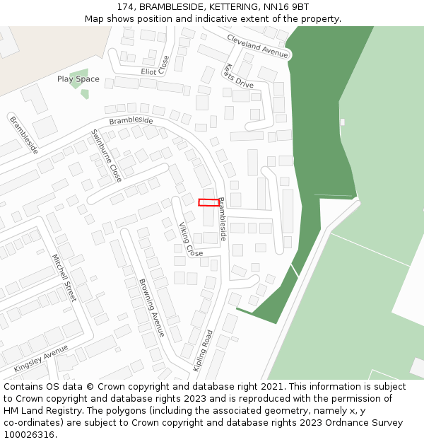 174, BRAMBLESIDE, KETTERING, NN16 9BT: Location map and indicative extent of plot