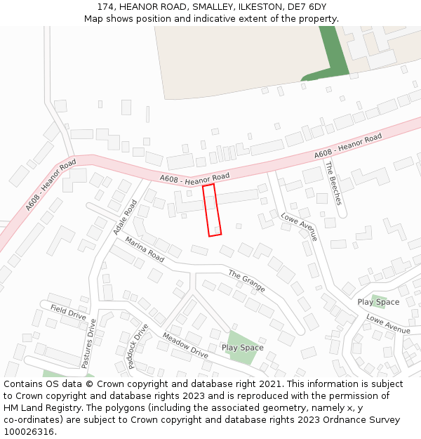 174, HEANOR ROAD, SMALLEY, ILKESTON, DE7 6DY: Location map and indicative extent of plot