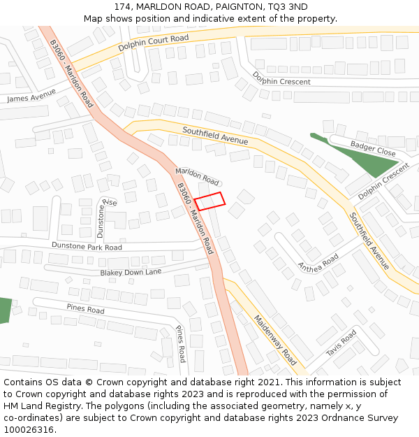 174, MARLDON ROAD, PAIGNTON, TQ3 3ND: Location map and indicative extent of plot