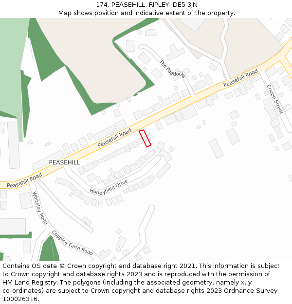 174, PEASEHILL, RIPLEY, DE5 3JN: Location map and indicative extent of plot