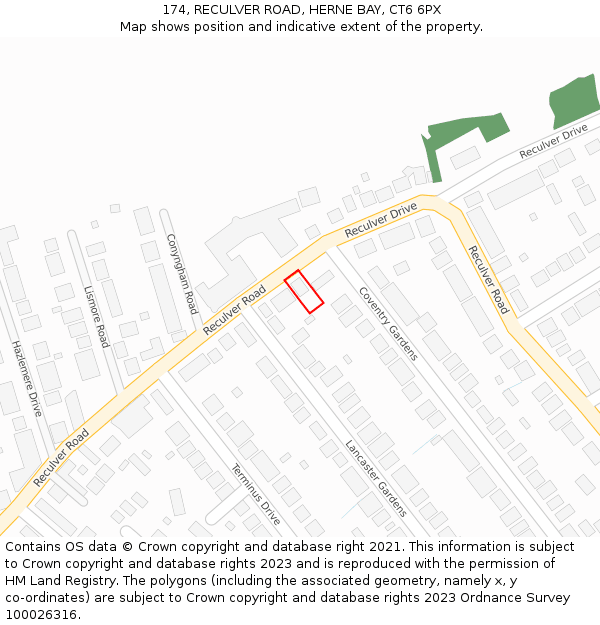 174, RECULVER ROAD, HERNE BAY, CT6 6PX: Location map and indicative extent of plot