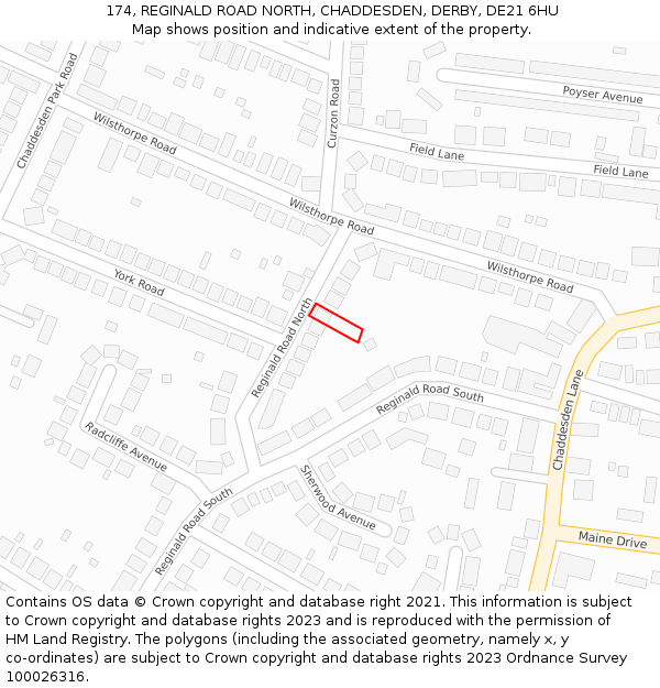 174, REGINALD ROAD NORTH, CHADDESDEN, DERBY, DE21 6HU: Location map and indicative extent of plot