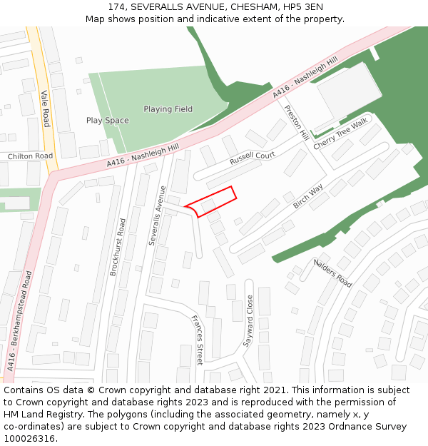 174, SEVERALLS AVENUE, CHESHAM, HP5 3EN: Location map and indicative extent of plot