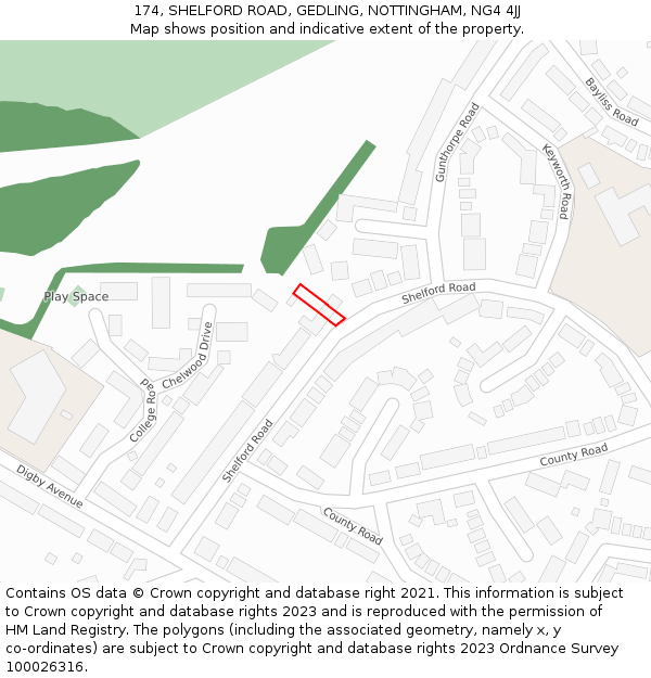 174, SHELFORD ROAD, GEDLING, NOTTINGHAM, NG4 4JJ: Location map and indicative extent of plot