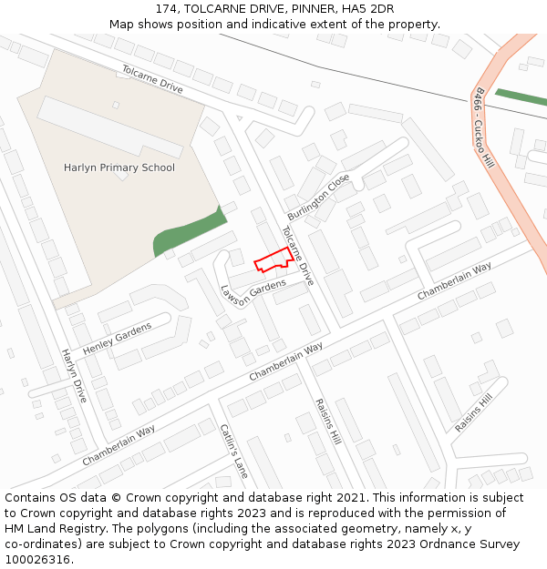 174, TOLCARNE DRIVE, PINNER, HA5 2DR: Location map and indicative extent of plot
