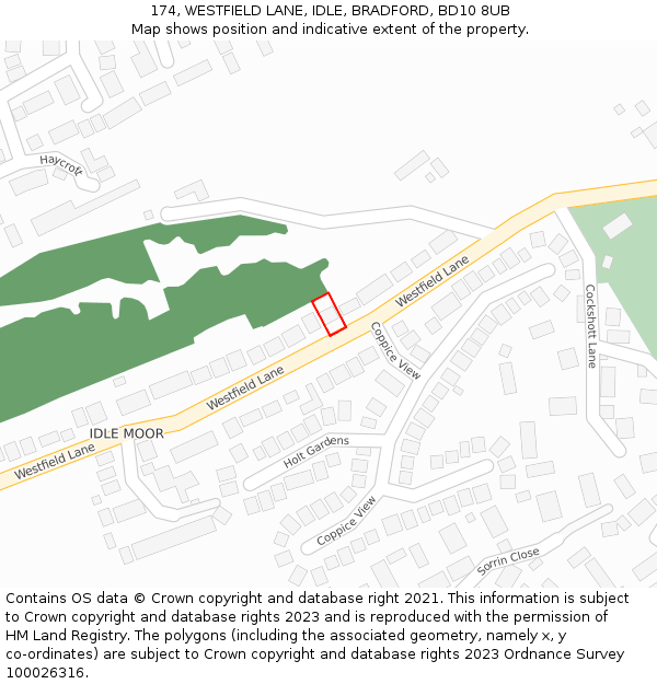 174, WESTFIELD LANE, IDLE, BRADFORD, BD10 8UB: Location map and indicative extent of plot