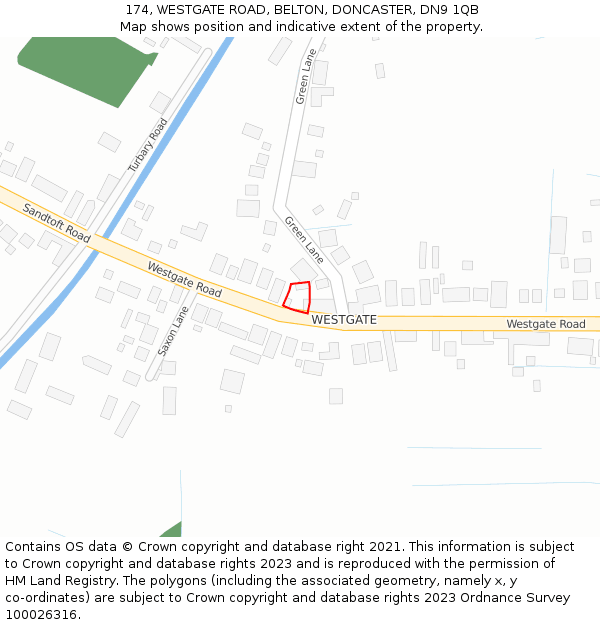 174, WESTGATE ROAD, BELTON, DONCASTER, DN9 1QB: Location map and indicative extent of plot