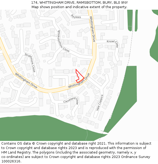 174, WHITTINGHAM DRIVE, RAMSBOTTOM, BURY, BL0 9NY: Location map and indicative extent of plot
