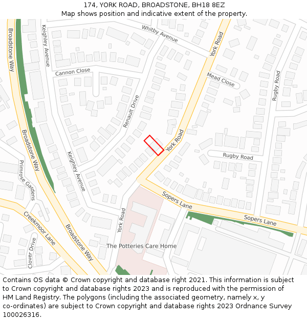 174, YORK ROAD, BROADSTONE, BH18 8EZ: Location map and indicative extent of plot
