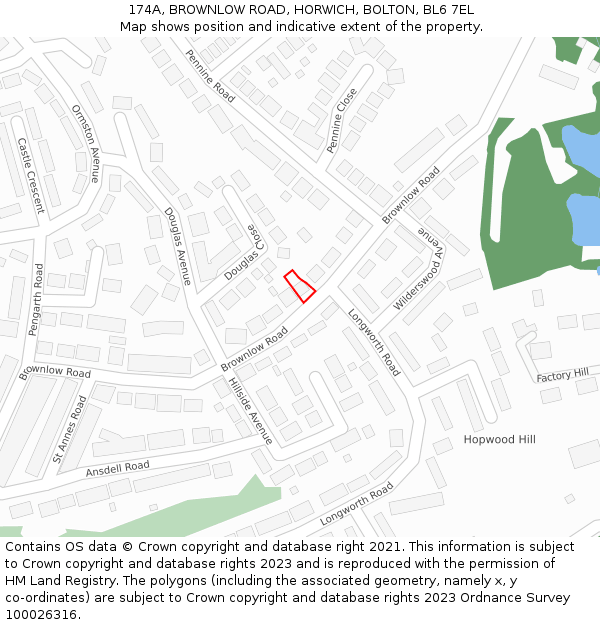 174A, BROWNLOW ROAD, HORWICH, BOLTON, BL6 7EL: Location map and indicative extent of plot
