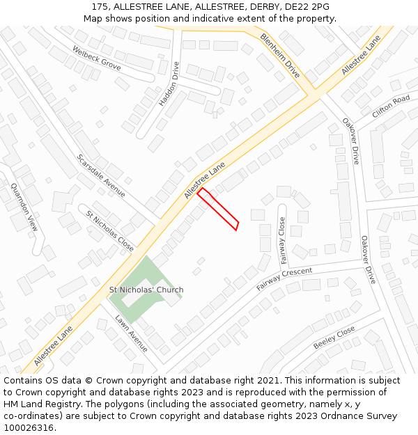 175, ALLESTREE LANE, ALLESTREE, DERBY, DE22 2PG: Location map and indicative extent of plot