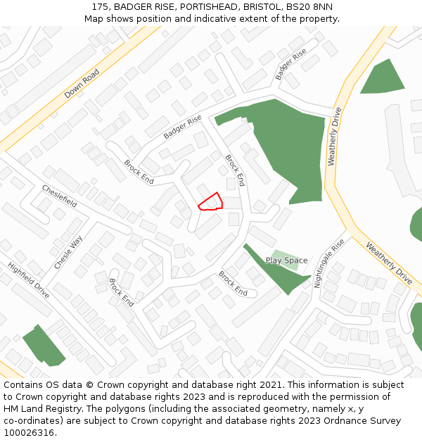 175, BADGER RISE, PORTISHEAD, BRISTOL, BS20 8NN: Location map and indicative extent of plot