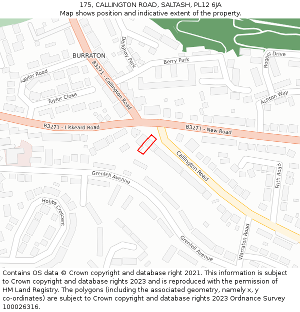 175, CALLINGTON ROAD, SALTASH, PL12 6JA: Location map and indicative extent of plot