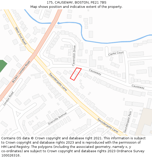 175, CAUSEWAY, BOSTON, PE21 7BS: Location map and indicative extent of plot