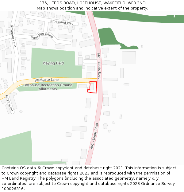 175, LEEDS ROAD, LOFTHOUSE, WAKEFIELD, WF3 3ND: Location map and indicative extent of plot