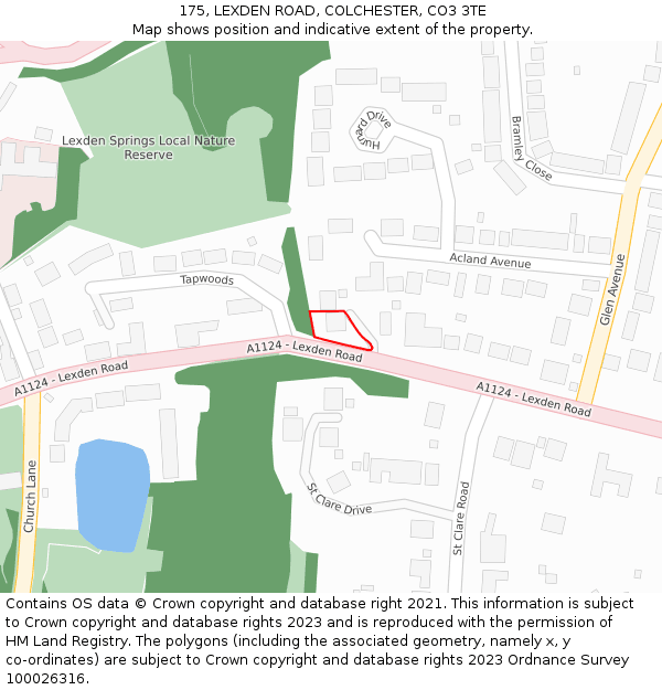 175, LEXDEN ROAD, COLCHESTER, CO3 3TE: Location map and indicative extent of plot