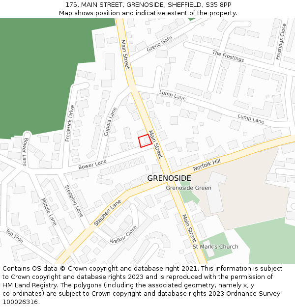 175, MAIN STREET, GRENOSIDE, SHEFFIELD, S35 8PP: Location map and indicative extent of plot