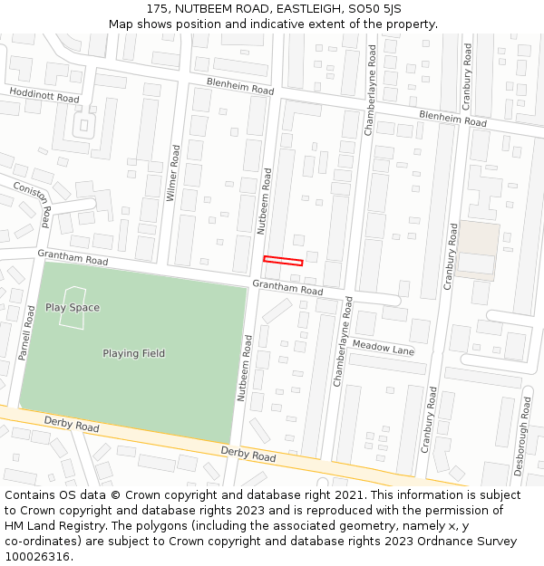 175, NUTBEEM ROAD, EASTLEIGH, SO50 5JS: Location map and indicative extent of plot