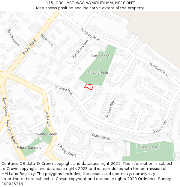 175, ORCHARD WAY, WYMONDHAM, NR18 0NZ: Location map and indicative extent of plot