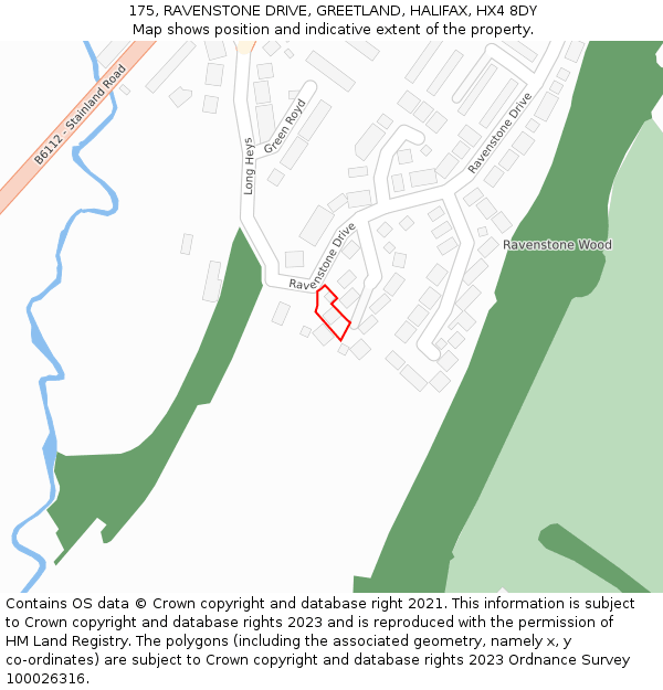 175, RAVENSTONE DRIVE, GREETLAND, HALIFAX, HX4 8DY: Location map and indicative extent of plot