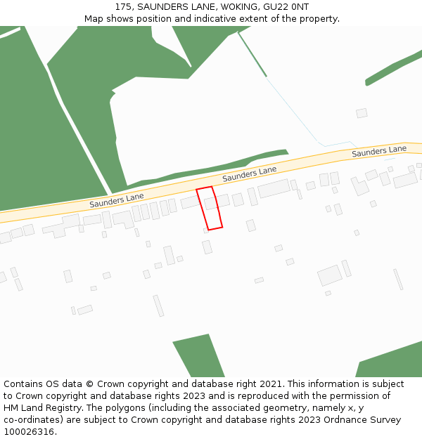 175, SAUNDERS LANE, WOKING, GU22 0NT: Location map and indicative extent of plot