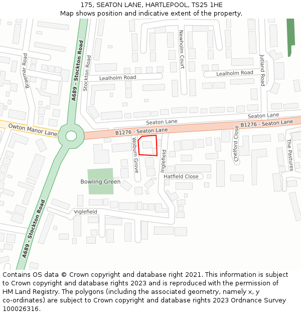 175, SEATON LANE, HARTLEPOOL, TS25 1HE: Location map and indicative extent of plot