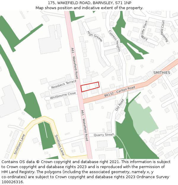 175, WAKEFIELD ROAD, BARNSLEY, S71 1NP: Location map and indicative extent of plot