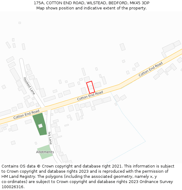 175A, COTTON END ROAD, WILSTEAD, BEDFORD, MK45 3DP: Location map and indicative extent of plot
