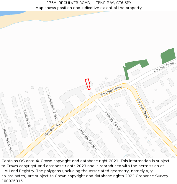 175A, RECULVER ROAD, HERNE BAY, CT6 6PY: Location map and indicative extent of plot
