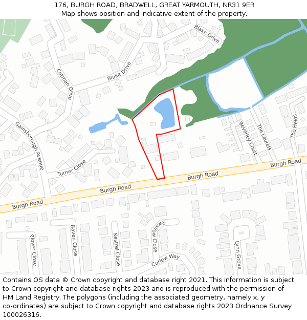176, BURGH ROAD, BRADWELL, GREAT YARMOUTH, NR31 9ER: Location map and indicative extent of plot