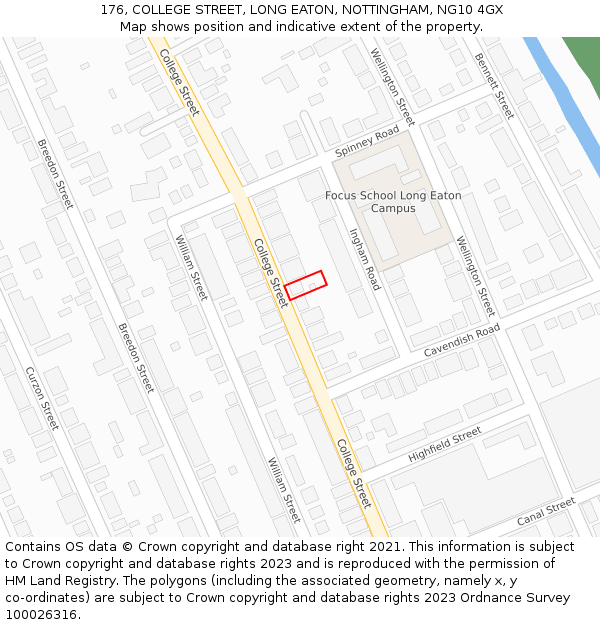 176, COLLEGE STREET, LONG EATON, NOTTINGHAM, NG10 4GX: Location map and indicative extent of plot