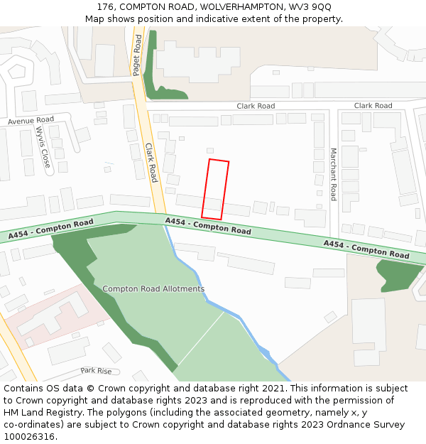 176, COMPTON ROAD, WOLVERHAMPTON, WV3 9QQ: Location map and indicative extent of plot