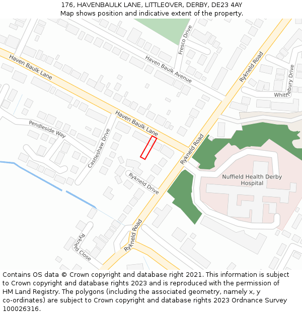 176, HAVENBAULK LANE, LITTLEOVER, DERBY, DE23 4AY: Location map and indicative extent of plot