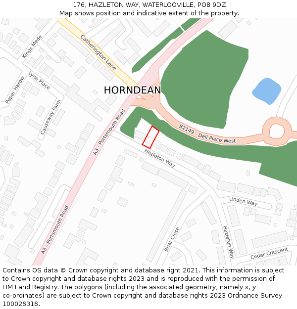 176, HAZLETON WAY, WATERLOOVILLE, PO8 9DZ: Location map and indicative extent of plot