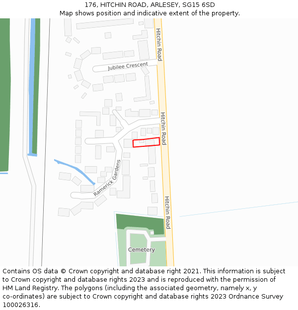 176, HITCHIN ROAD, ARLESEY, SG15 6SD: Location map and indicative extent of plot